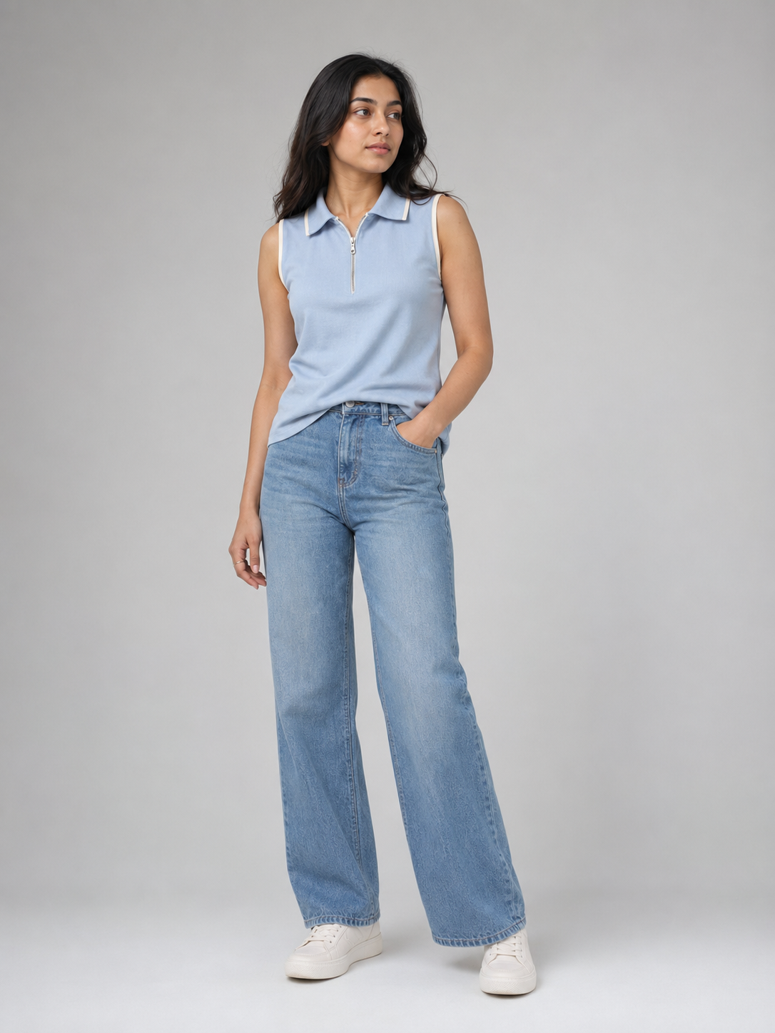 Womens Zipped POLO: Powder Blue