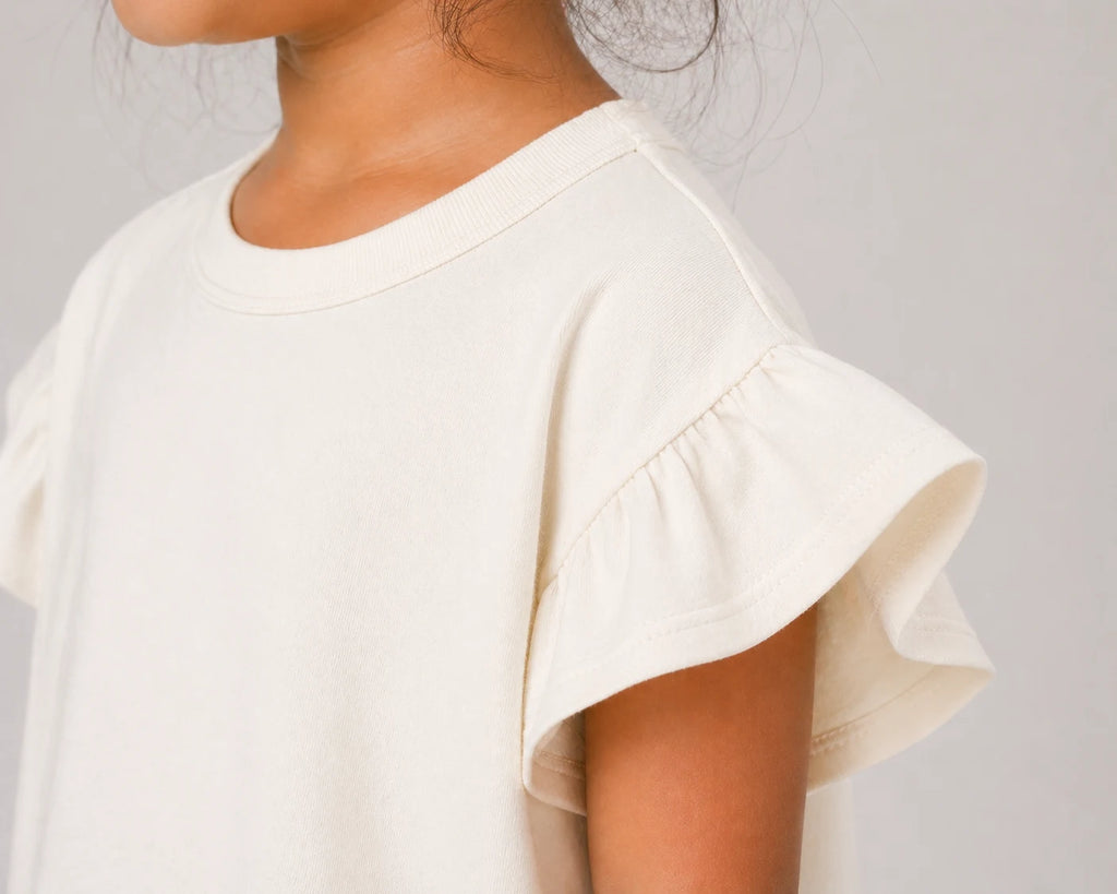 Girls Flutter Sleeve Top: Coconut White