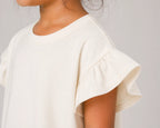 Girls Flutter Sleeve Top: Coconut White