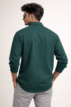 Forest Green 100% Cotton Piqué Raglan Sleeve Formal Shirt - Shop For Asha
