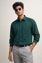 Forest Green 100% Cotton Piqué Raglan Sleeve Formal Shirt - Shop For Asha