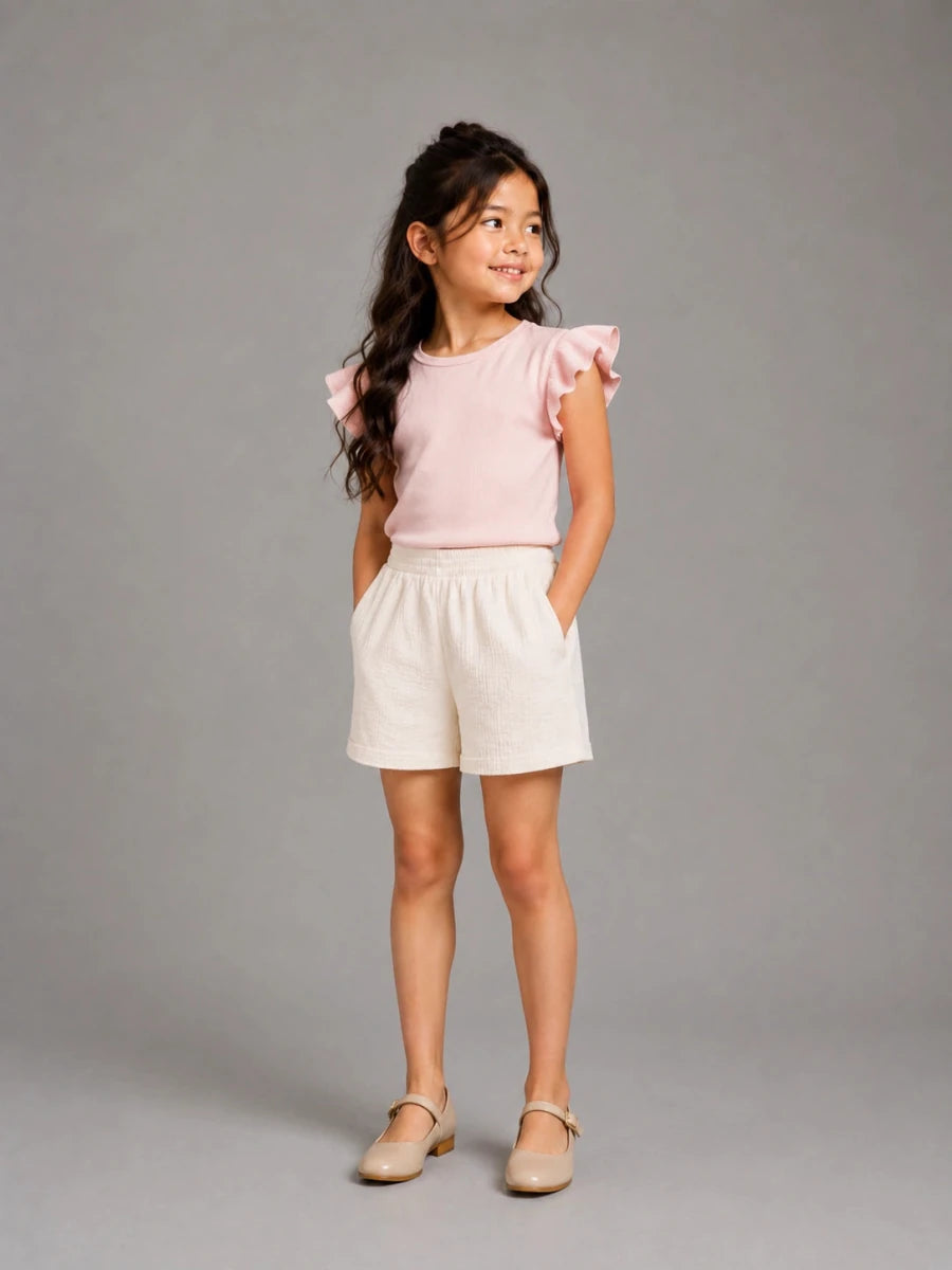 Girls Crinkled cotton shorts off white - Shop For Asha