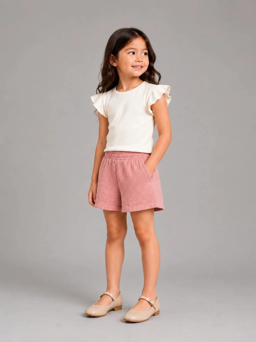 Girls Crinkled cotton shorts Pink - Shop For Asha