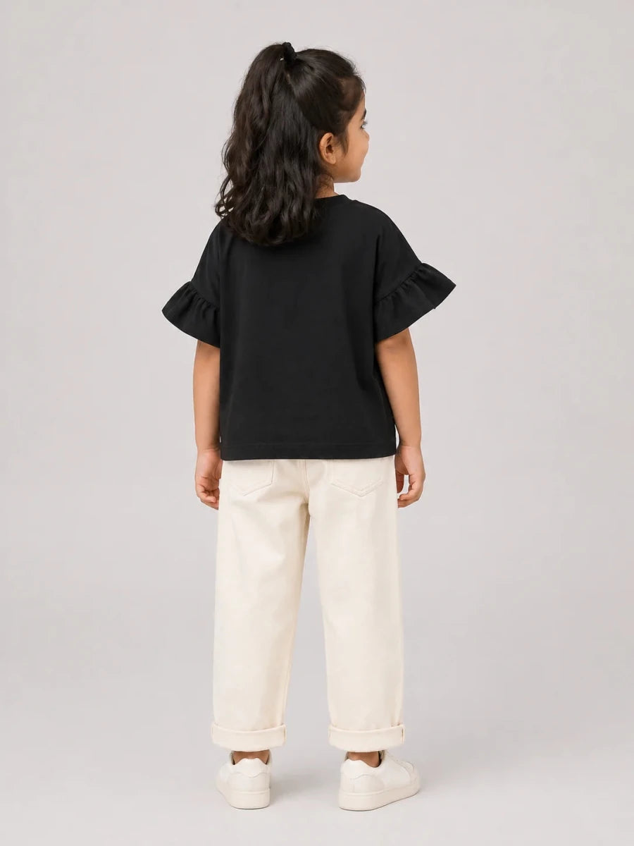 Girls Flutter Sleeve Top: Black - Shop For Asha