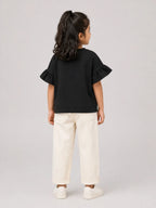 Girls Flutter Sleeve Top: Black - Shop For Asha