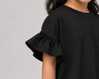 Girls Flutter Sleeve Top: Black - Shop For Asha