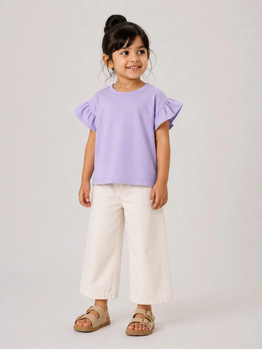 Girls Flutter Sleeve Top: Lilac - Shop For Asha