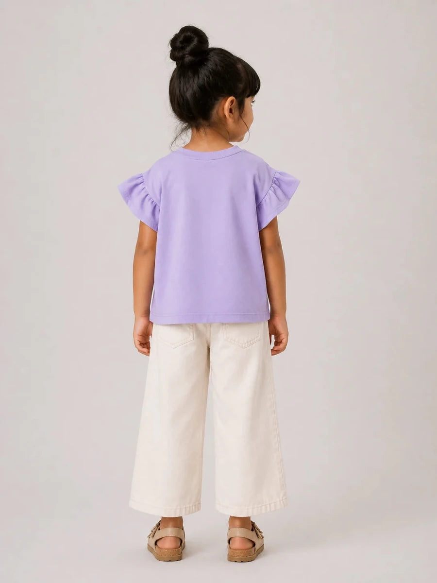 Girls Flutter Sleeve Top: Lilac - Shop For Asha