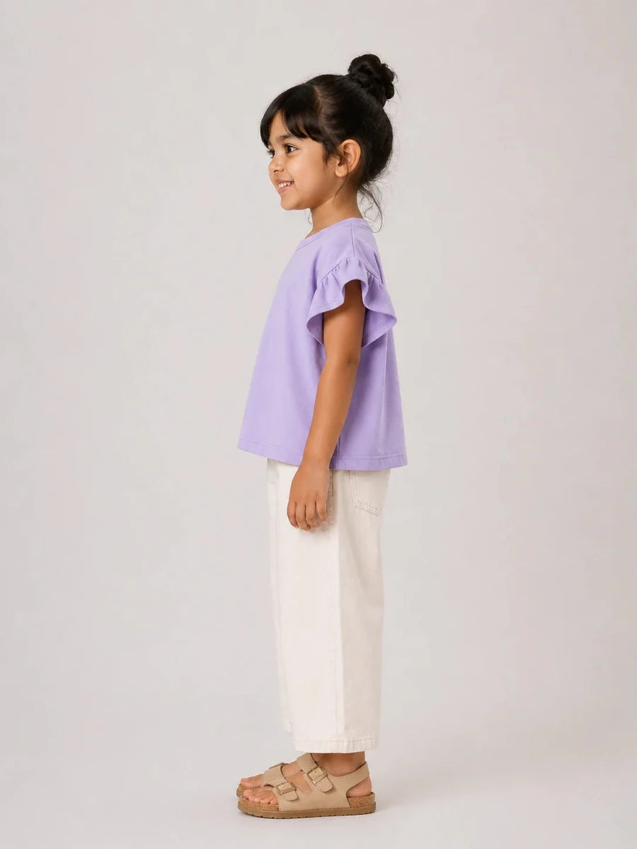 Girls Flutter Sleeve Top: Lilac - Shop For Asha