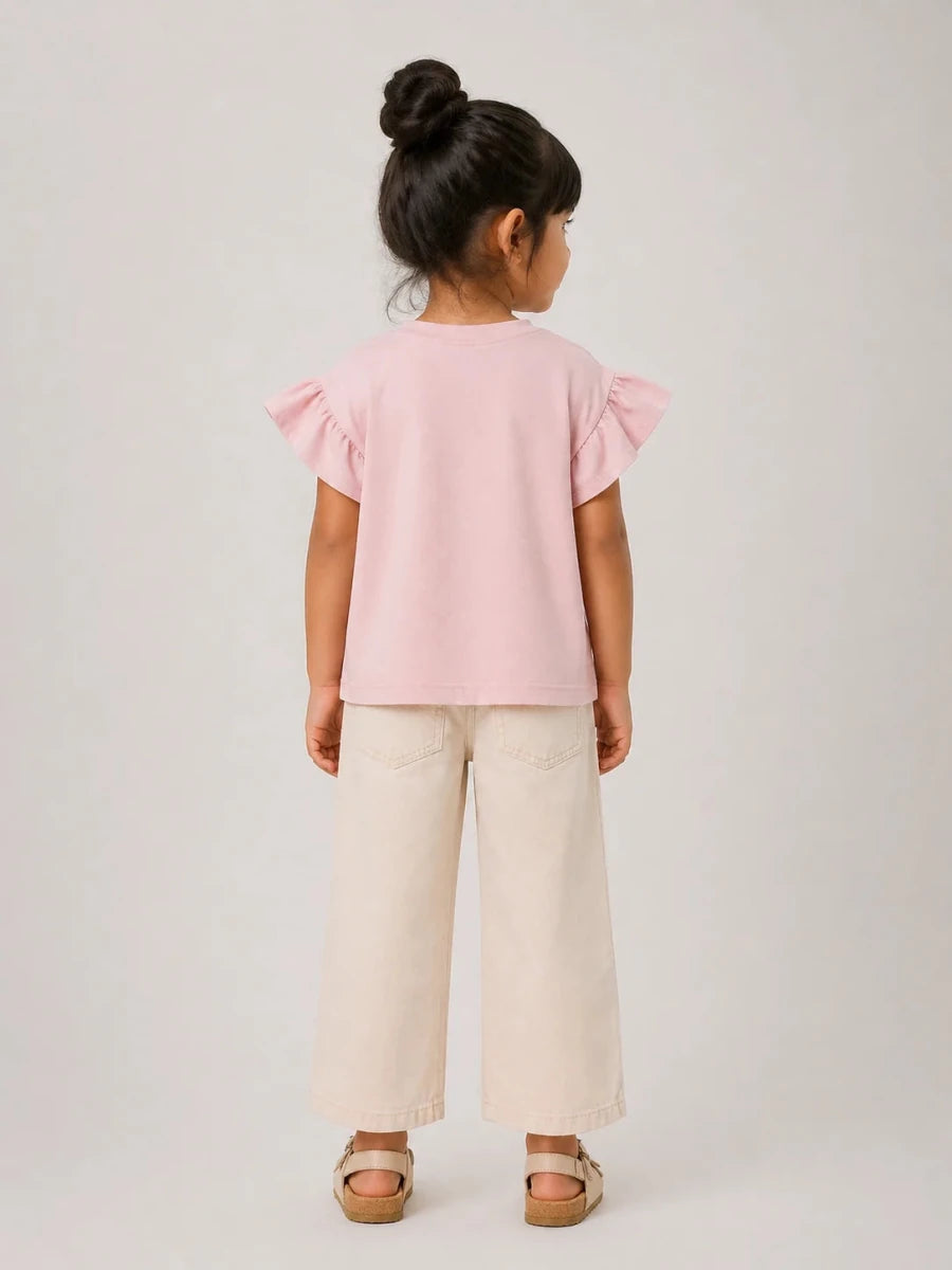 Girls Flutter Sleeve Top: Peachy Pink - Shop For Asha