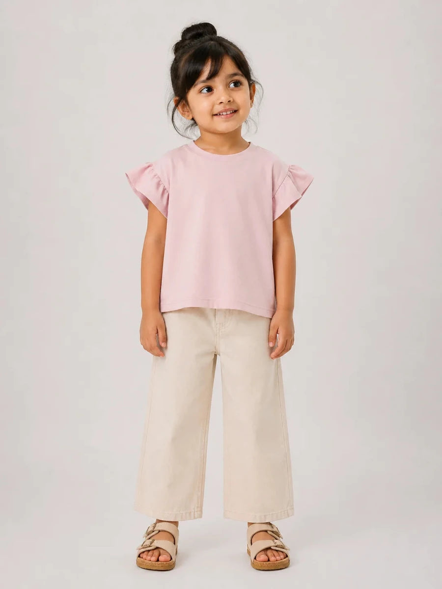 Girls Flutter Sleeve Top: Peachy Pink - Shop For Asha