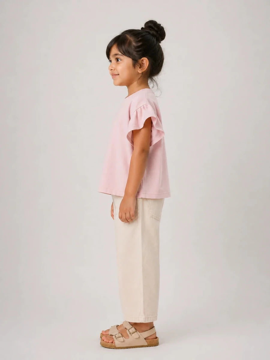 Girls Flutter Sleeve Top: Peachy Pink - Shop For Asha