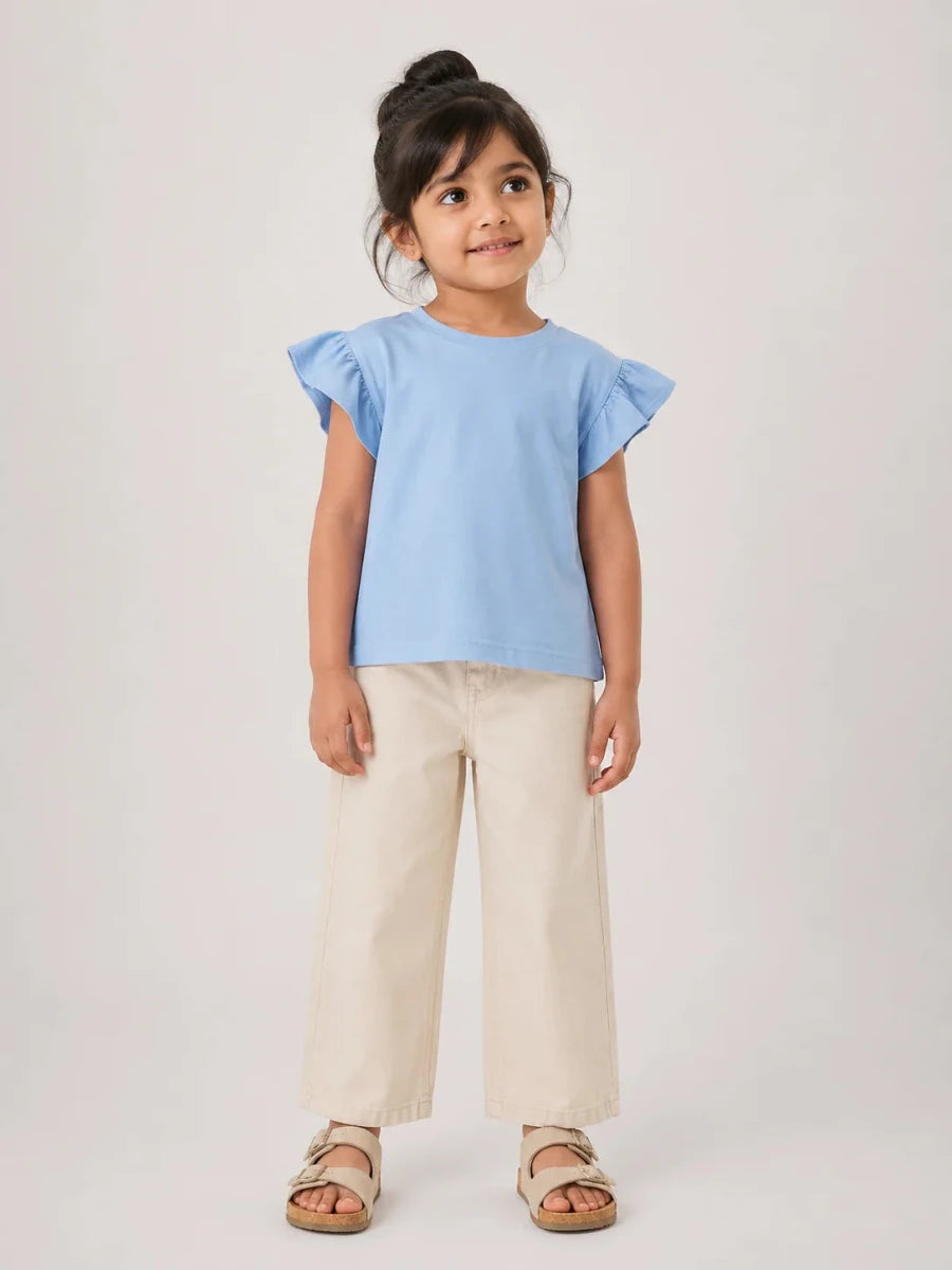 Girls Flutter Sleeve Top: Powder Blue - Shop For Asha
