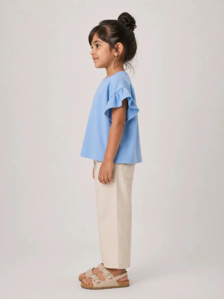 Girls Flutter Sleeve Top: Powder Blue - Shop For Asha