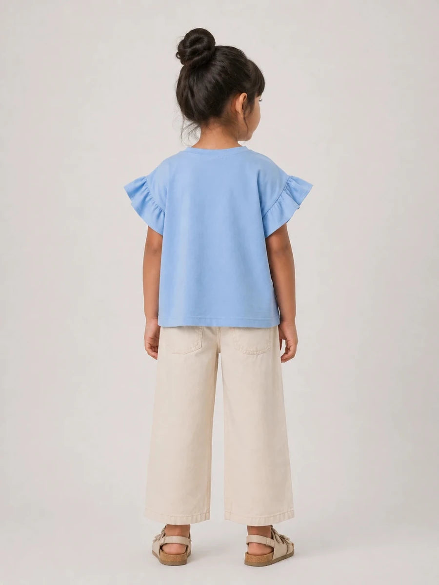 Girls Flutter Sleeve Top: Powder Blue - Shop For Asha