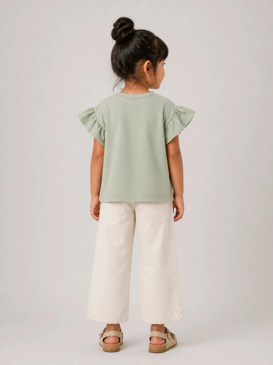 Girls Flutter Sleeve Top: Sage Green - Shop For Asha