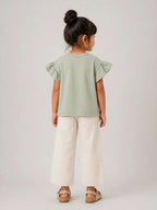 Girls Flutter Sleeve Top: Sage Green - Shop For Asha