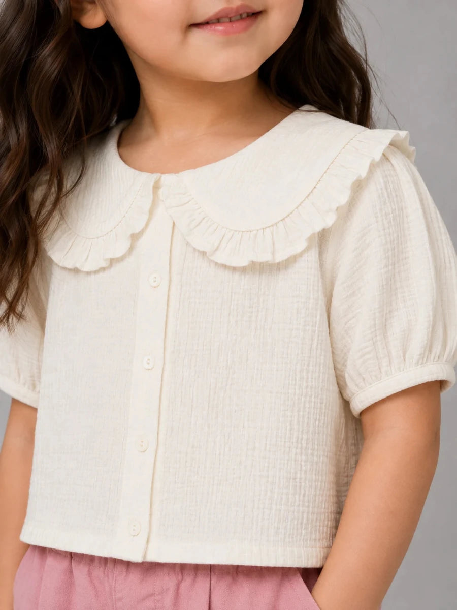 Girls Peterpan collar top off white - Shop For Asha
