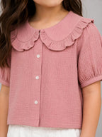 Girls Peterpan collar top pink - Shop For Asha