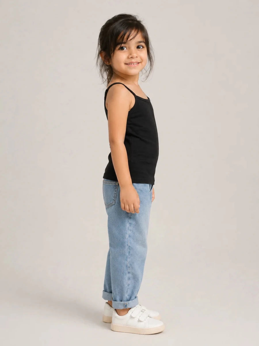 Girls Spaghetti top: Black - Shop For Asha