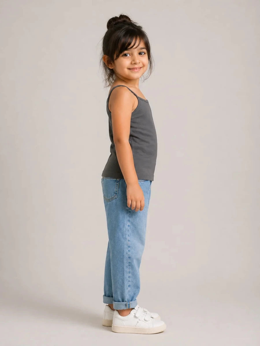 Girls Spaghetti top: Dark Grey - Shop For Asha