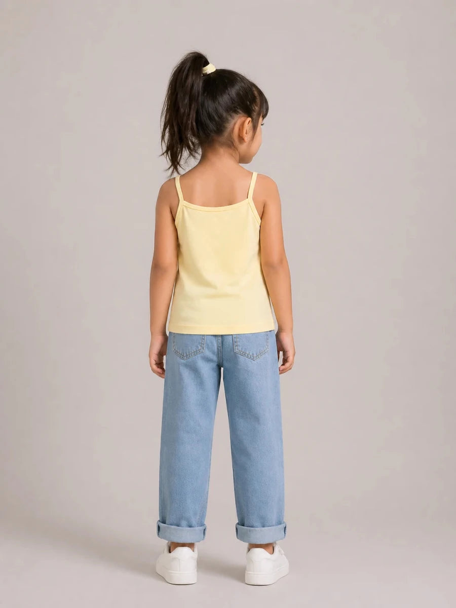Girls Spaghetti top: Pastel Yellow - Shop For Asha