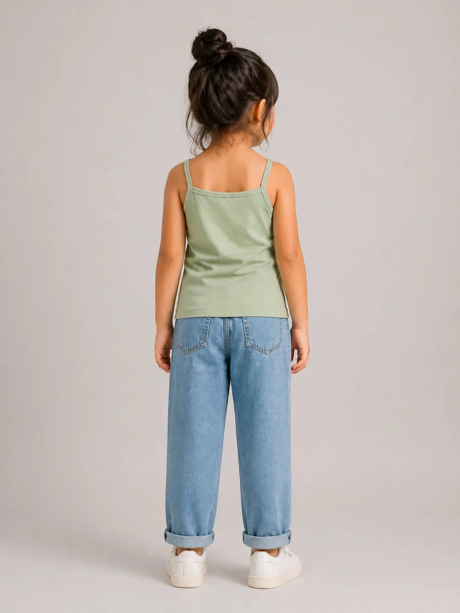 Girls Spaghetti top: Sage Green - Shop For Asha