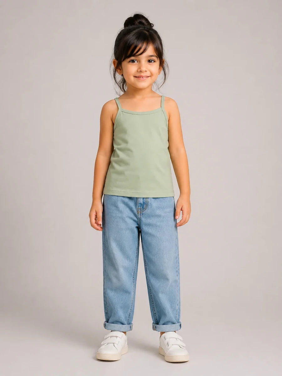Girls Spaghetti top: Sage Green - Shop For Asha