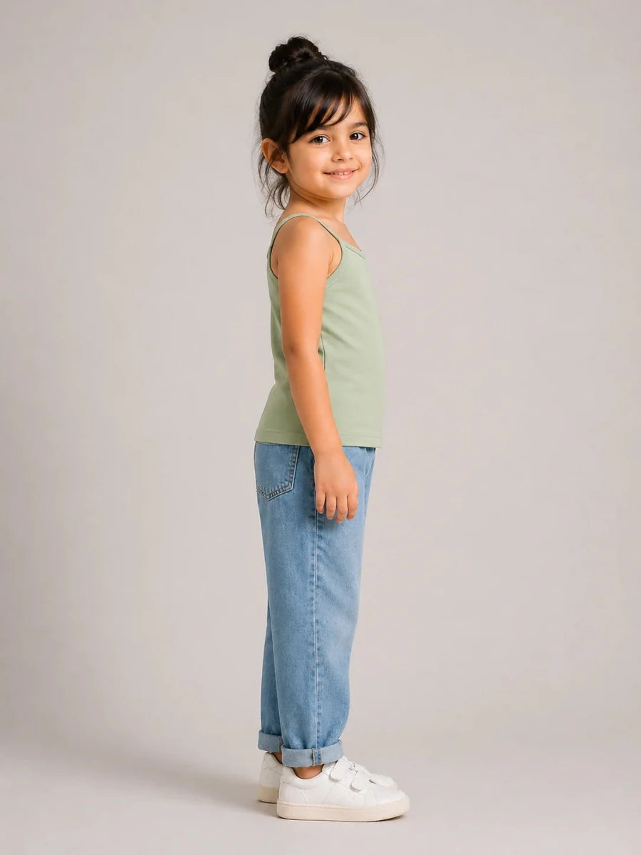 Girls Spaghetti top: Sage Green - Shop For Asha