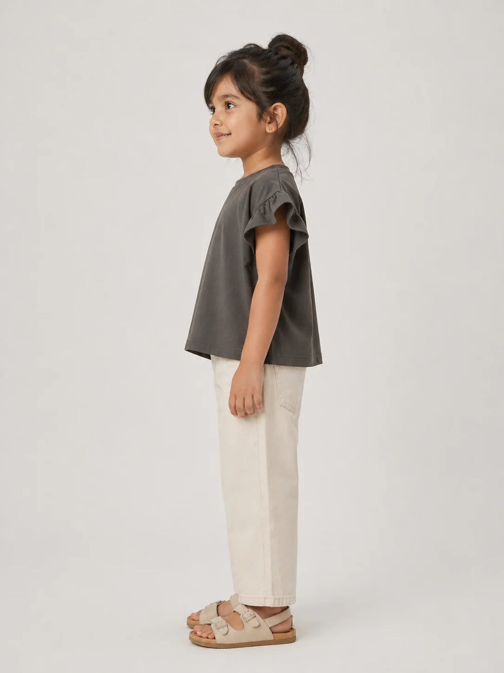 Girls Flutter Sleeve Top: Grey