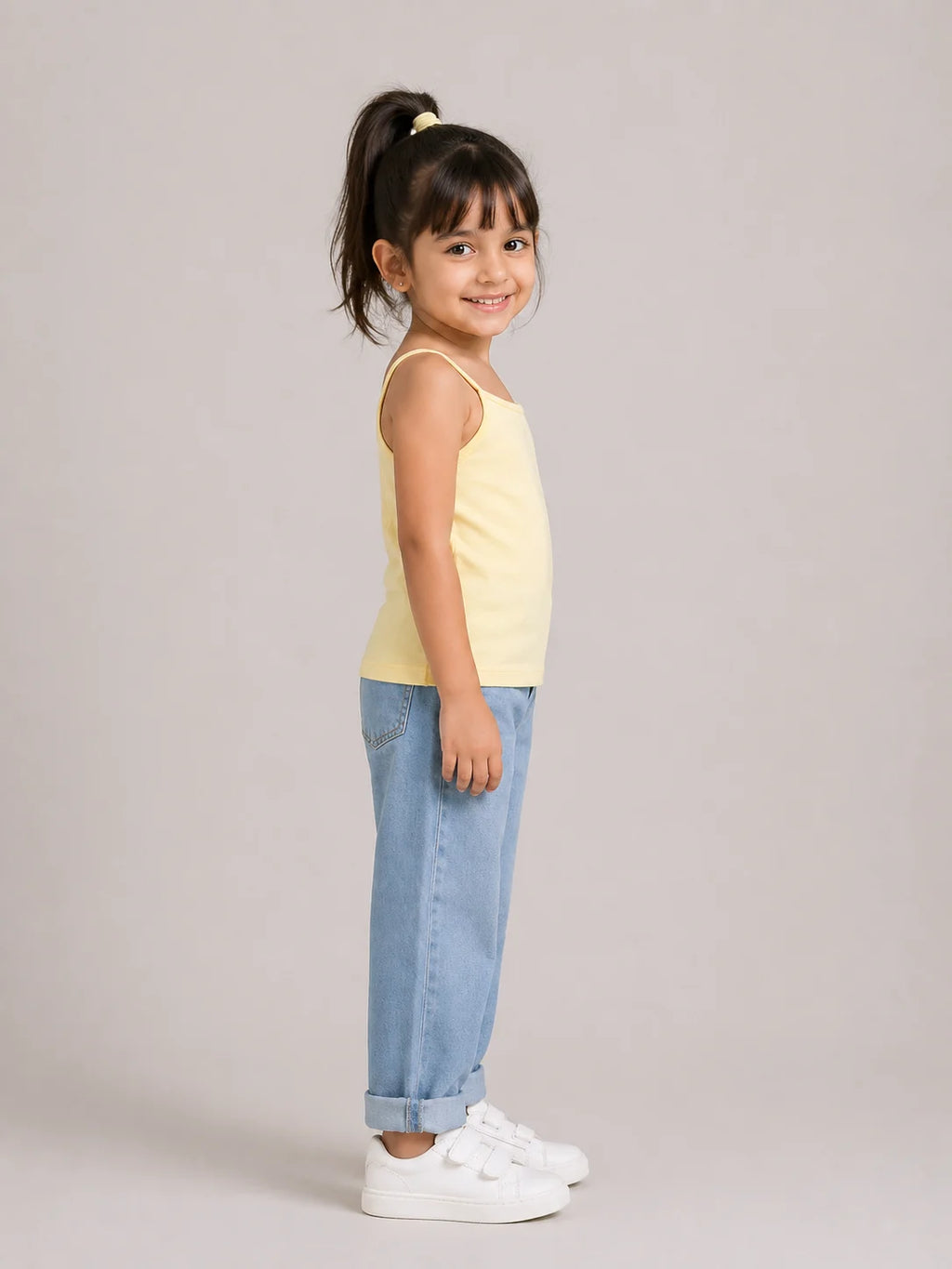 Girls Spaghetti top: Pastel Yellow