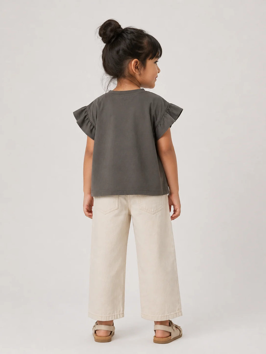 Girls Flutter Sleeve Top: Grey