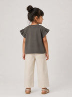 Girls Flutter Sleeve Top: Grey