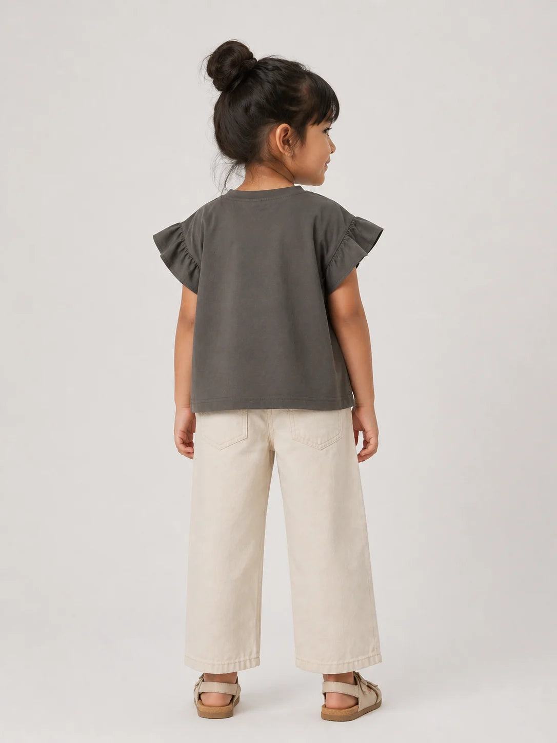 Girls Flutter Sleeve Top: Grey