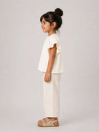 Girls Flutter Sleeve Top: Coconut White