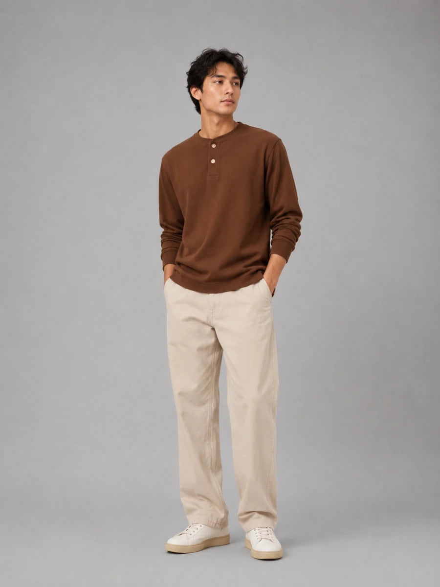 Mens Henley tee Brown - Shop For Asha