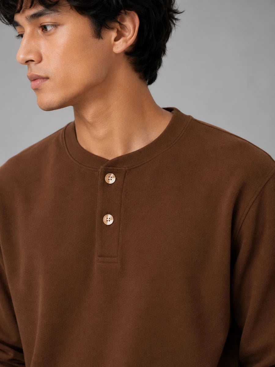 Mens Henley tee Brown - Shop For Asha