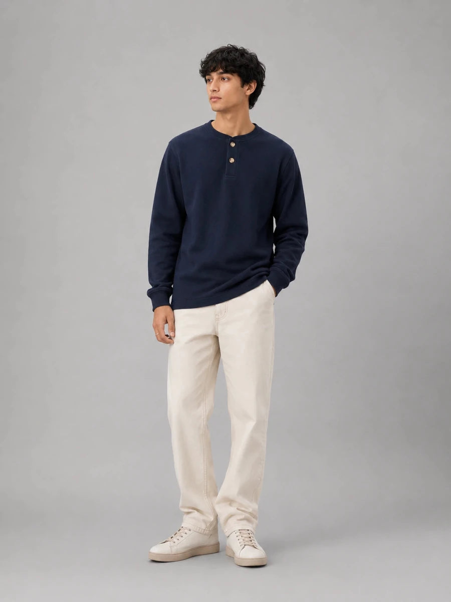 Mens Henley tee Navy - Shop For Asha