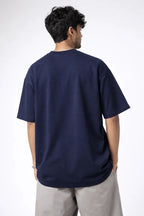 Navy Oversize Fit Crew Neck T-shirt with Patch Pocket - Shop For Asha