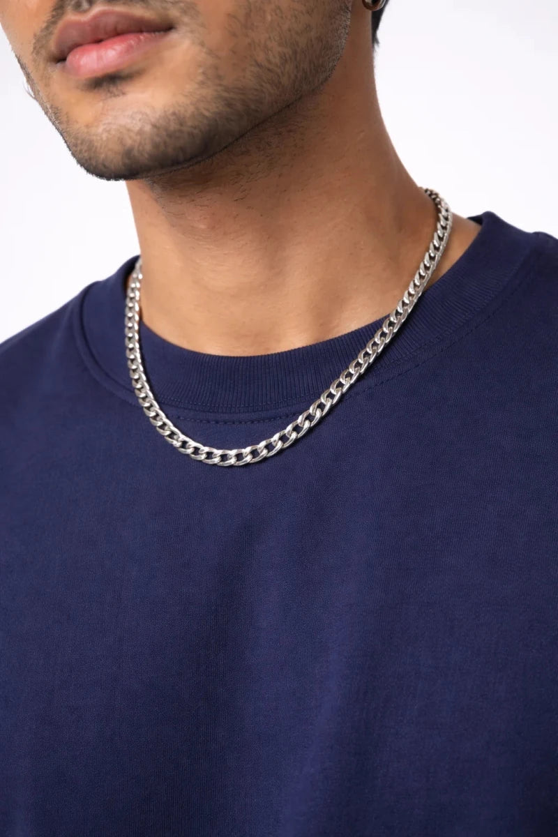 Navy Oversize Fit Crew Neck T-shirt with Patch Pocket - Shop For Asha