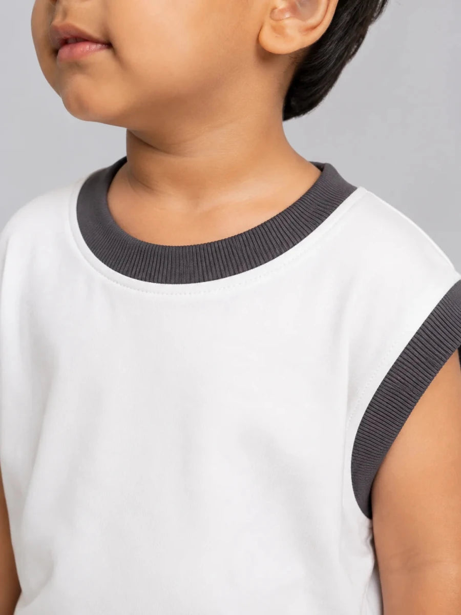Oversized Sleeveless Tee: Coconut white with Grey - Shop For Asha