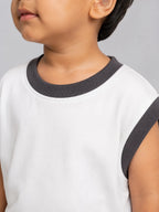Oversized Sleeveless Tee: Coconut white with Grey - Shop For Asha