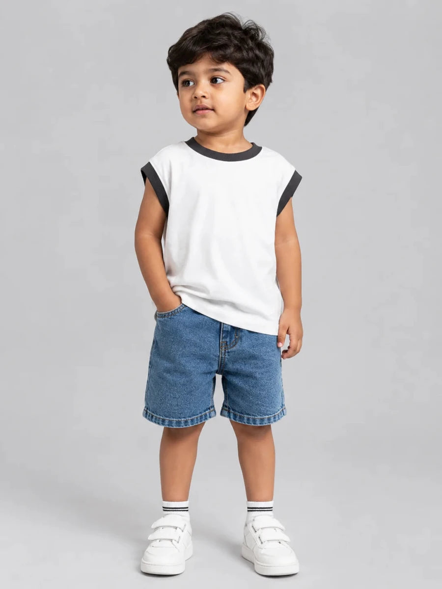 Oversized Sleeveless Tee: Coconut white with Grey - Shop For Asha