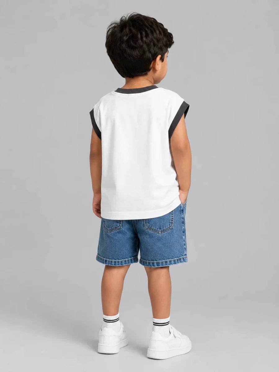 Oversized Sleeveless Tee: Coconut white with Grey - Shop For Asha