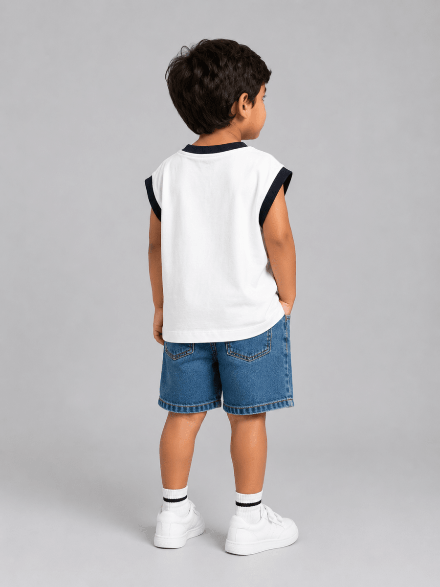 Oversized Sleeveless Tee: Coconut white with Navy - Shop For Asha