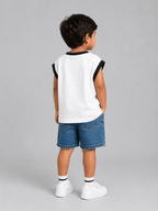 Oversized Sleeveless Tee: Coconut white with Navy - Shop For Asha
