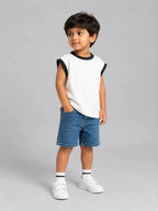 Oversized Sleeveless Tee: Coconut white with Navy - Shop For Asha