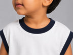 Oversized Sleeveless Tee: Coconut white with Navy - Shop For Asha