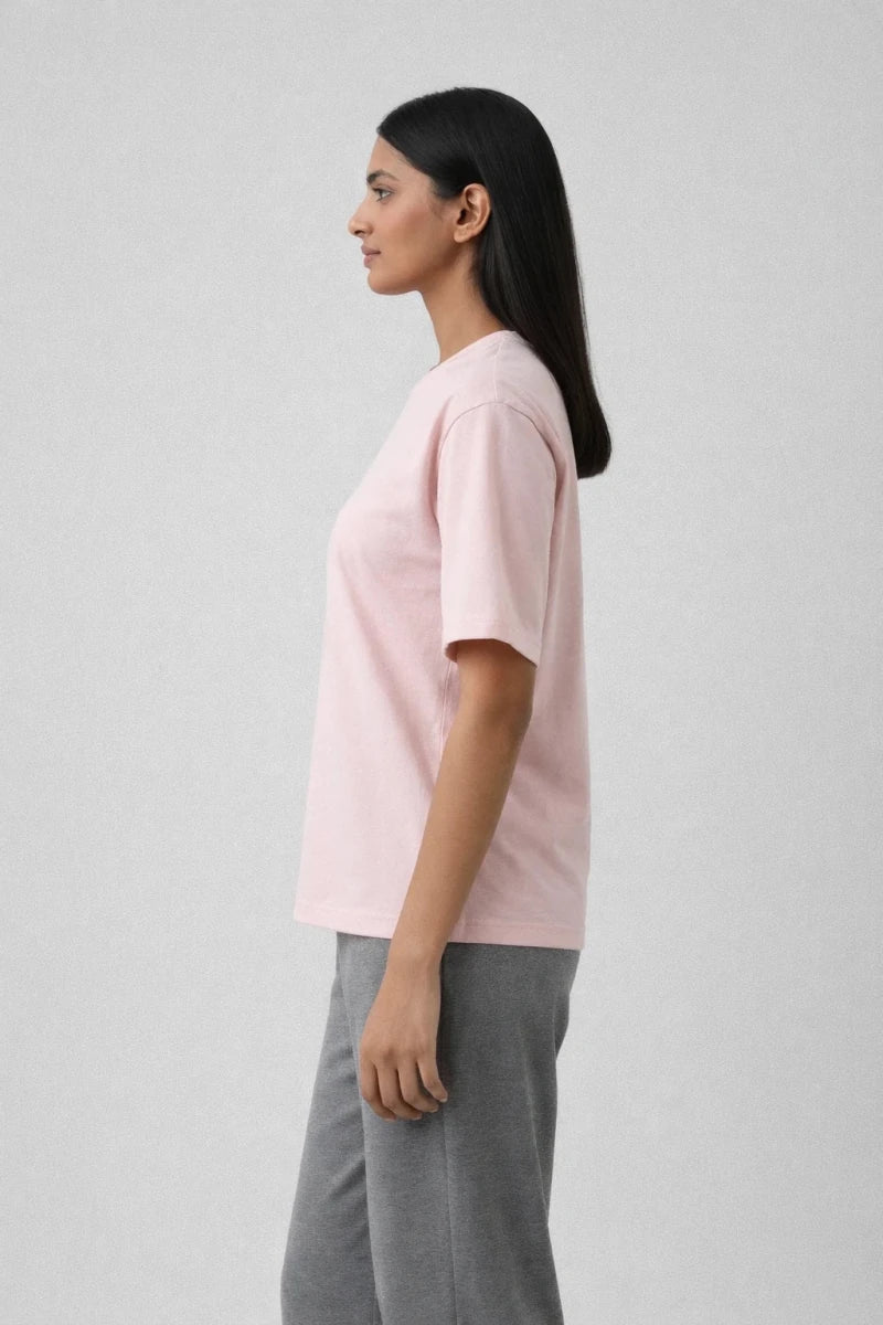 Peachy Pink Crew Neck T-Shirt - Shop For Asha