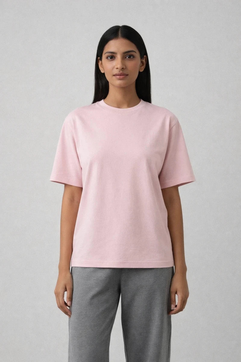 Peachy Pink Crew Neck T-Shirt - Shop For Asha